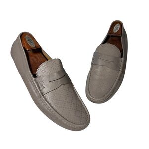 Gucci Men’s Driving Loafers Size 12 G Wide Grey Leather Guccissima Italy